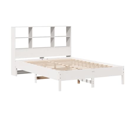 vidaXL Κρεβάτι Βιβλιοθήκη Χωρίς Στρώμα Λευκό 135x190 εκ Μασίφ Πεύκο