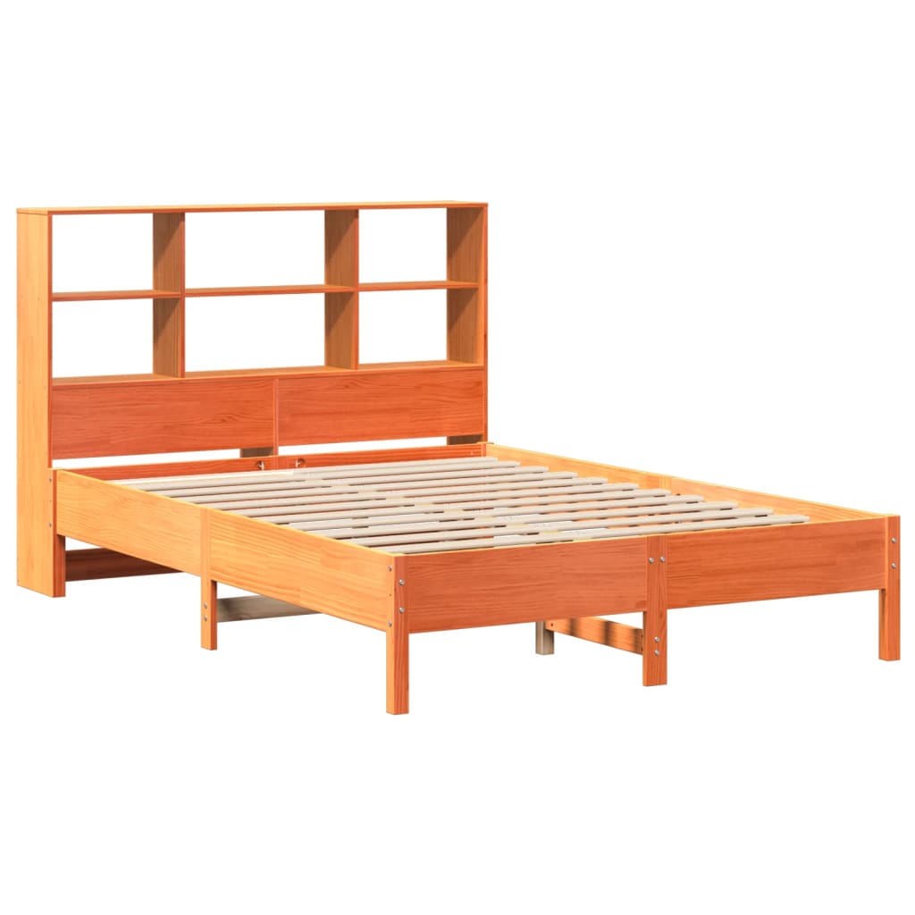 vidaXL Bed met boekenkast zonder matras grenenhout wasbruin 120x190 cm afbeelding