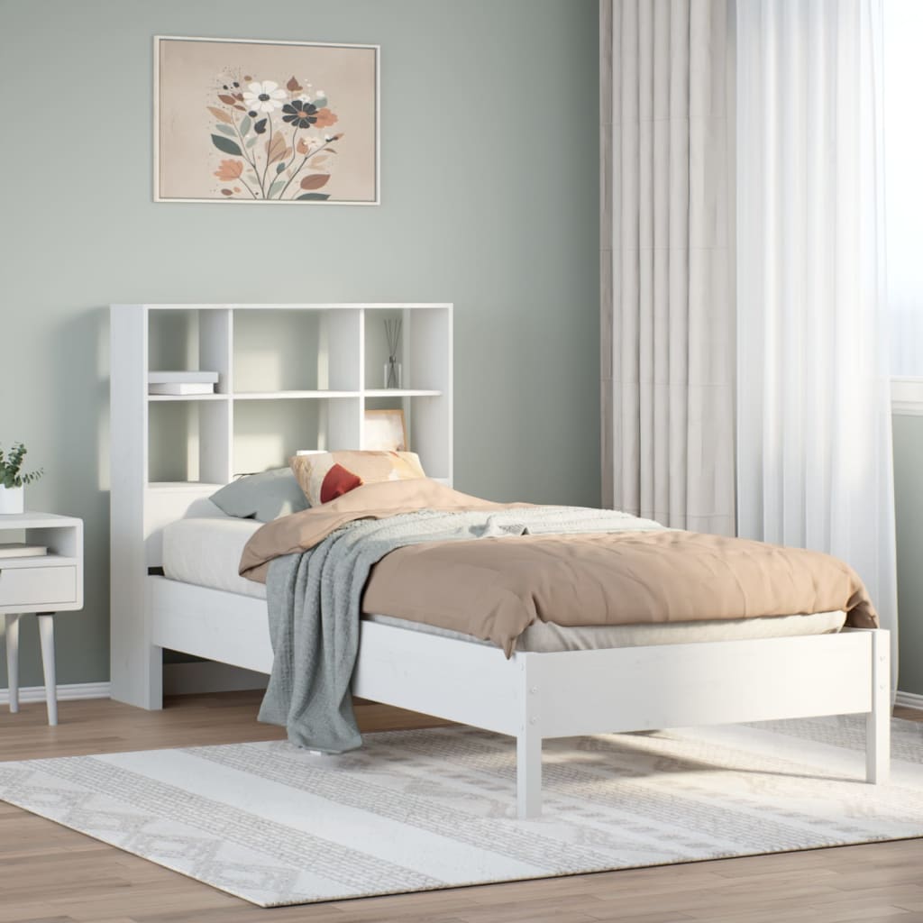 vidaXL Massivholzbett mit Regal ohne Matratze Weiß 90x190 cm Kiefer