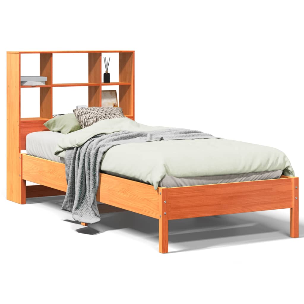 Thumbnail - vidaXL Massivholzbett mit Regal ohne Matratze Wachsbraun 75x190 cm