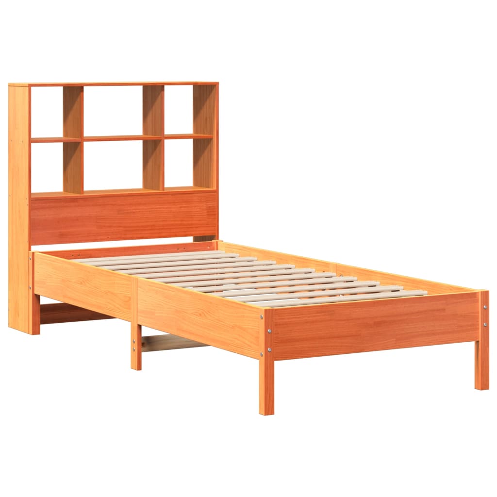 Thumbnail - vidaXL Massivholzbett mit Regal ohne Matratze Wachsbraun 75x190 cm
