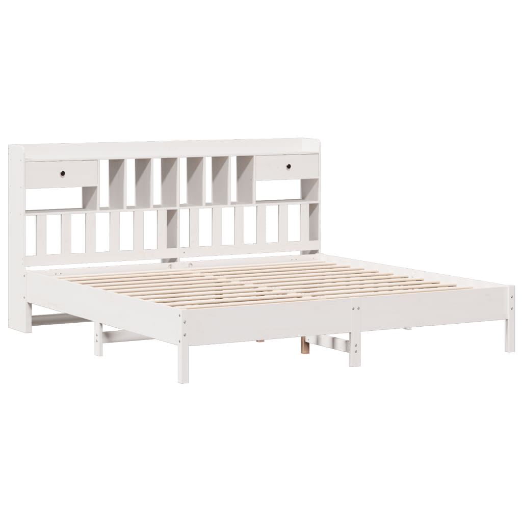 vidaXL Bed met boekenkast zonder matras grenenhout wit 200x200 cm afbeelding