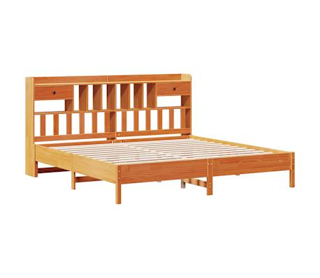 vidaXL Seng med bokhylle uten madrass voksbrun 180x200 cm heltre furu