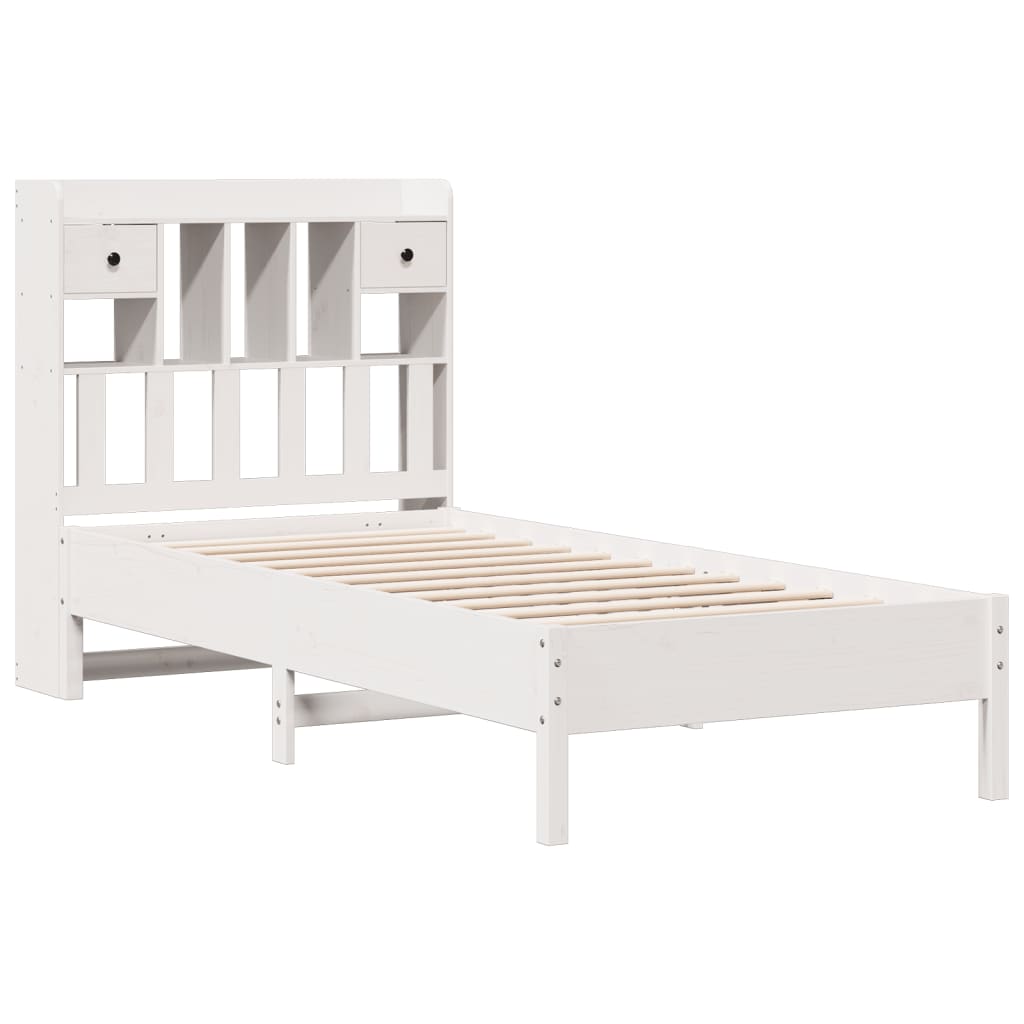vidaXL Bed met boekenkast zonder matras grenenhout wit 100x200 cm afbeelding