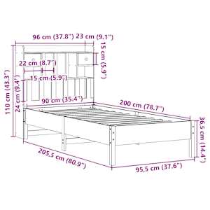 Postel s knihovnou bez matrace 90 x 200 cm masivní borovice - obrázek 11