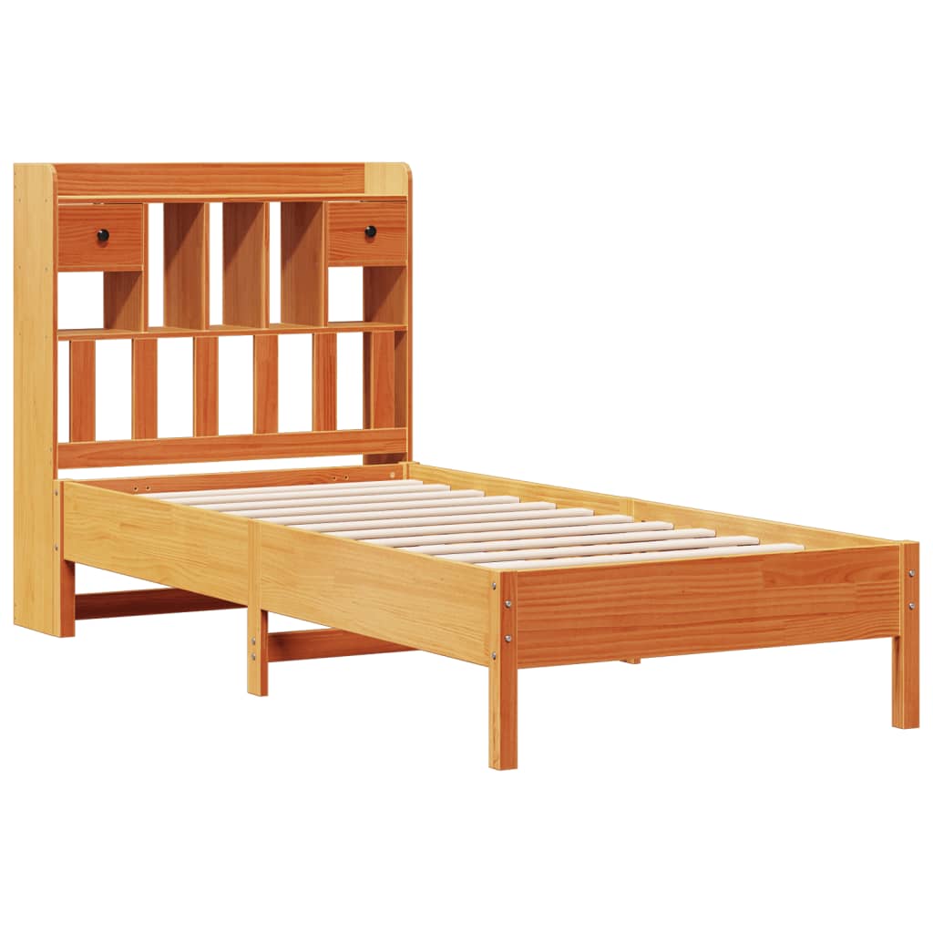 vidaXL Bed met boekenkast zonder matras grenenhout wasbruin 90x200 cm afbeelding