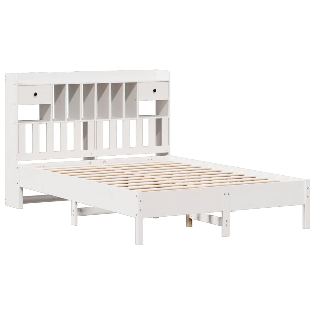 vidaXL Bed met boekenkast zonder matras grenenhout wit 140x190 cm afbeelding