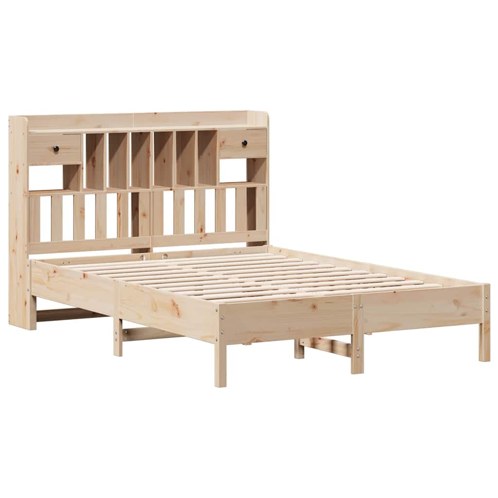 vidaXL Bed met boekenkast zonder matras massief grenenhout 135x190 cm bruin, foto 2