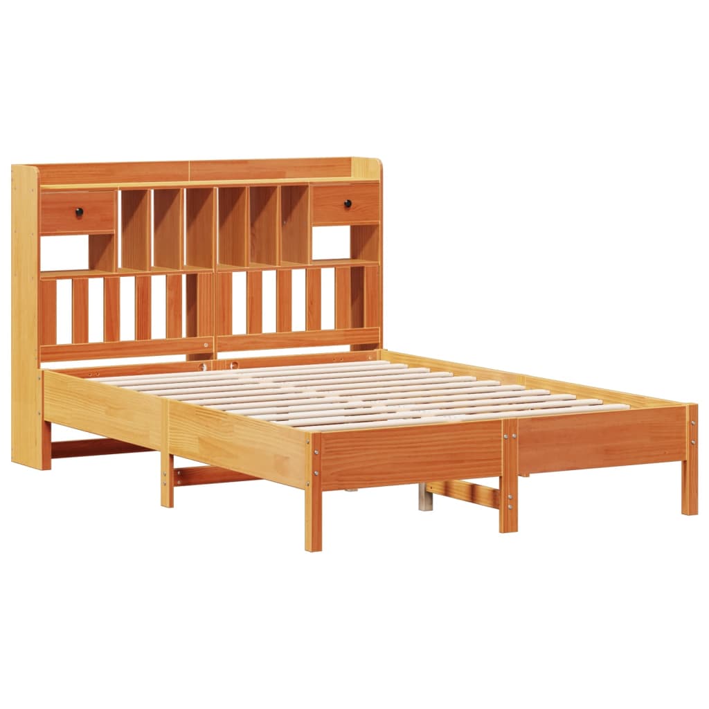 vidaXL Bed met boekenkast zonder matras grenenhout wasbruin 135x190 cm afbeelding