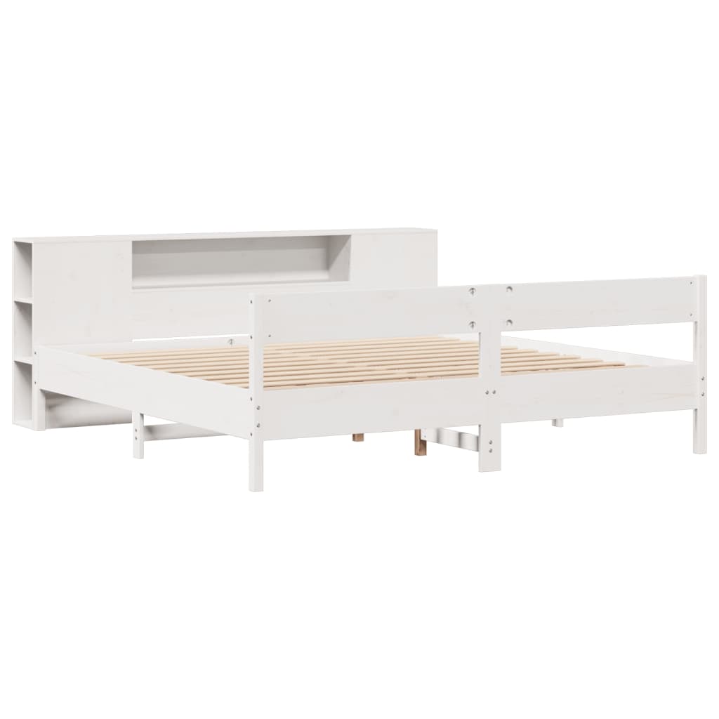 vidaXL Sänky kirjahyllyllä ei patjaa valkoinen 200x200 cm täysi mänty