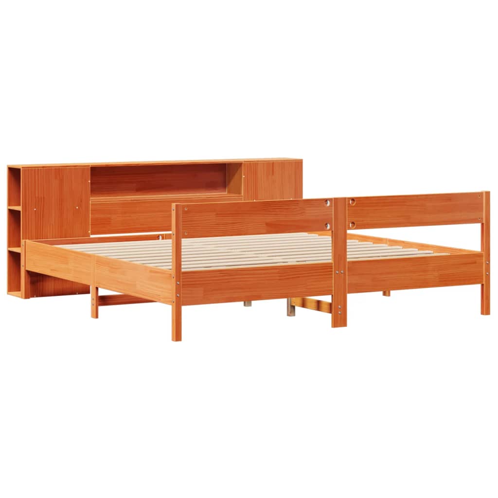 vidaXL Bed met boekenkast zonder matras grenenhout wasbruin 200x200 cm afbeelding