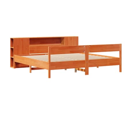 vidaXL Massivholzbett mit Regal ohne Matratze Wachsbraun 180x200 cm