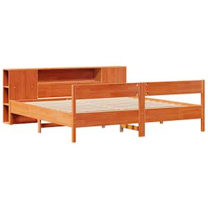 vidaXL Massivholzbett mit Regal ohne Matratze Wachsbraun 180x200 cm