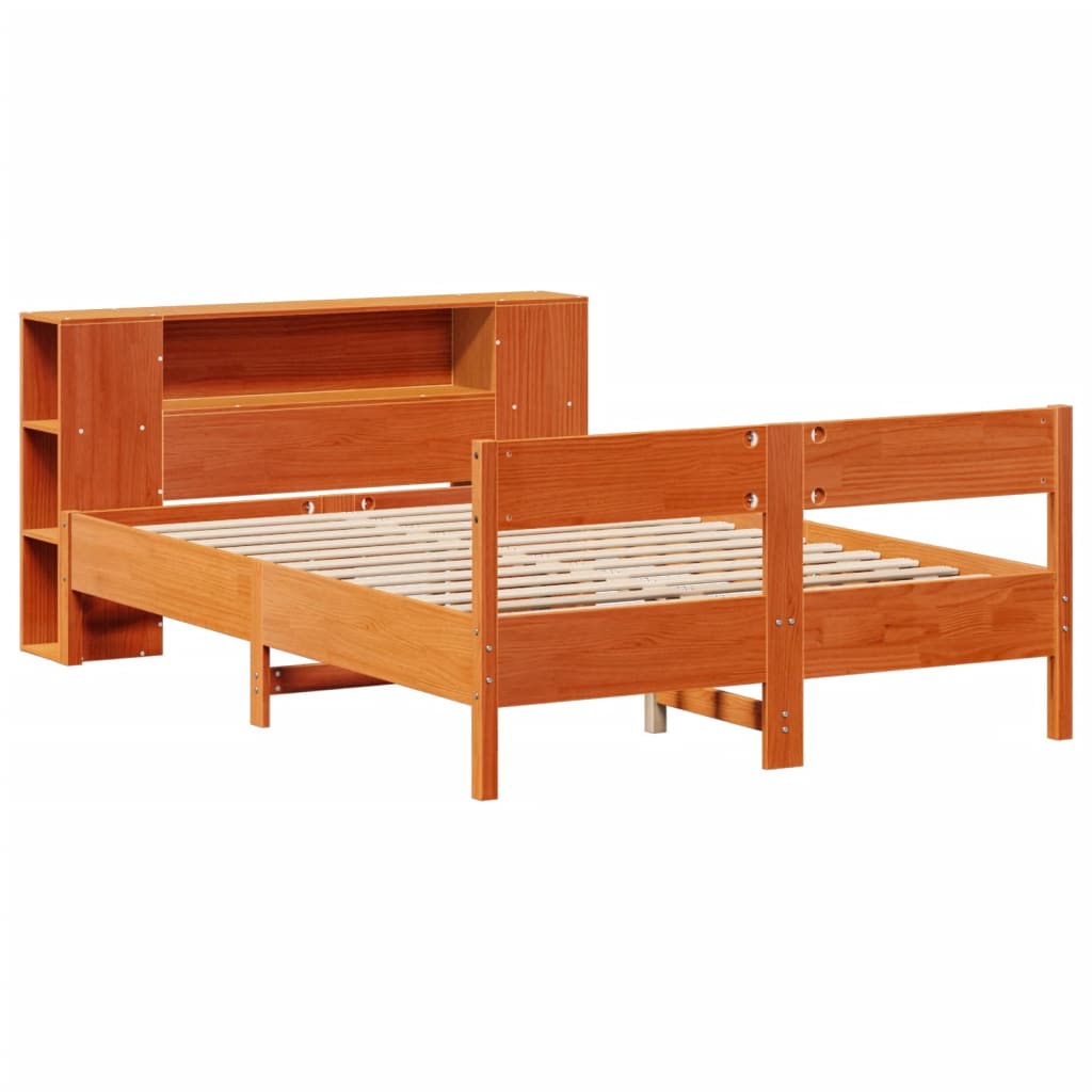 vidaXL Bed met boekenkast zonder matras grenenhout wasbruin 160x200 cm afbeelding