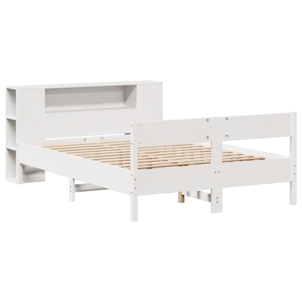 vidaXL Bed met boekenkast zonder matras grenenhout wit 150x200 cm afbeelding