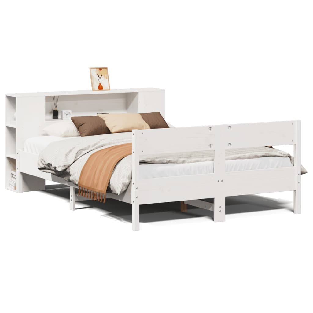 vidaXL Postel s knihovnou bez matrace bílá 135x190 cm masivní borovice