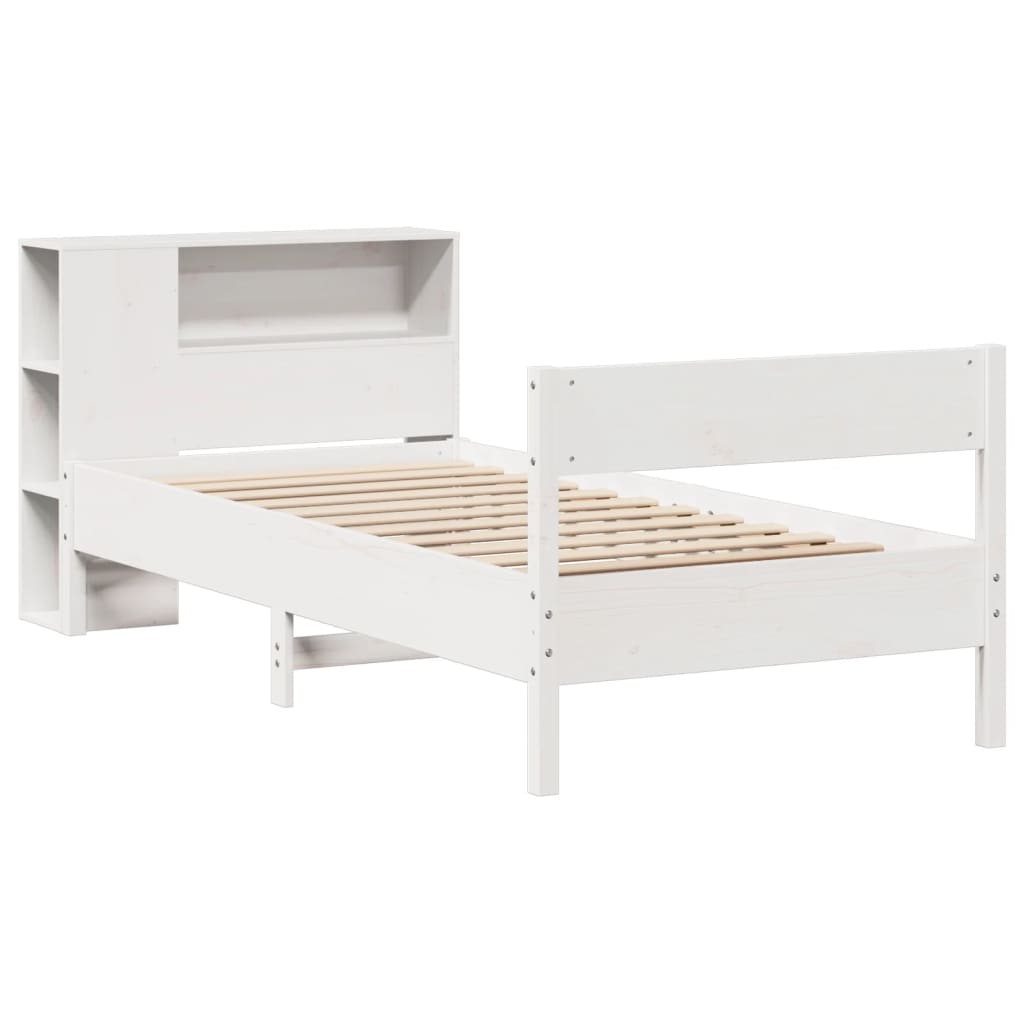 vidaXL Bed met boekenkast zonder matras grenenhout wit 100x200 cm afbeelding