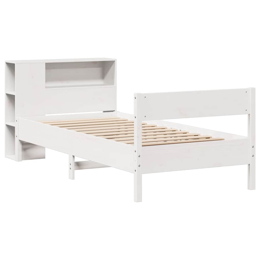 vidaXL Bed met boekenkast zonder matras grenenhout wit 90x200 cm afbeelding