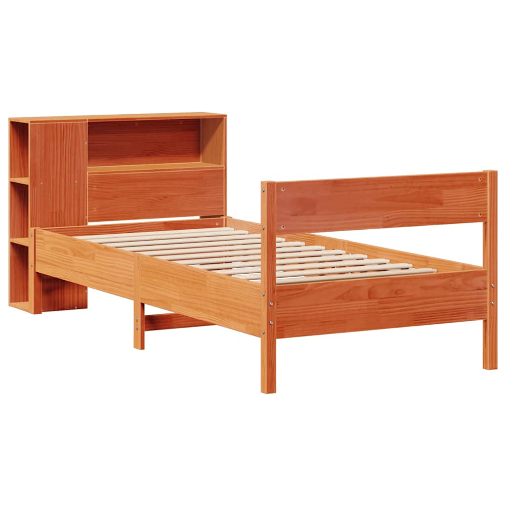 vidaXL Bed met boekenkast zonder matras grenenhout wasbruin 90x200 cm afbeelding