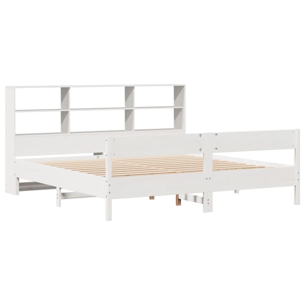 vidaXL Bed met boekenkast zonder matras grenenhout wit 200x200 cm afbeelding
