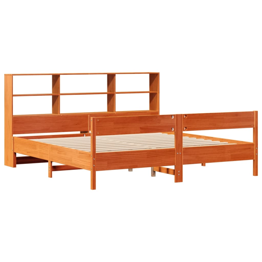 vidaXL Bed met boekenkast zonder matras grenenhout wasbruin 200x200 cm afbeelding