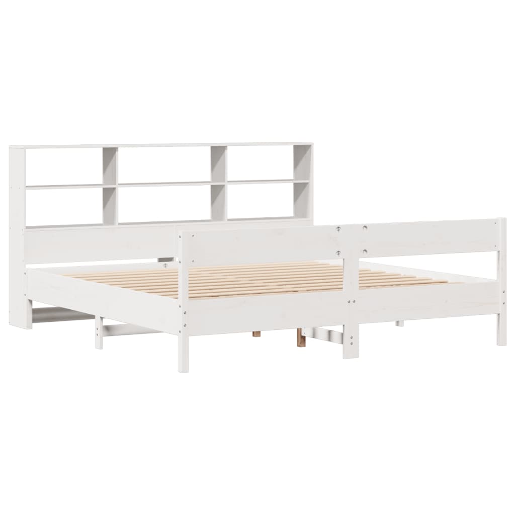 vidaXL Bed met boekenkast zonder matras grenenhout wit 180x200 cm afbeelding