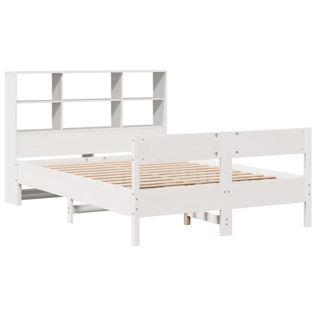 vidaXL Bed met boekenkast zonder matras grenenhout wit 150x200 cm afbeelding