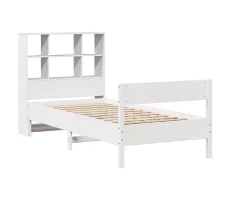 vidaXL S&auml;ng med bokhylla utan madrass vit 90x200cm massiv furu