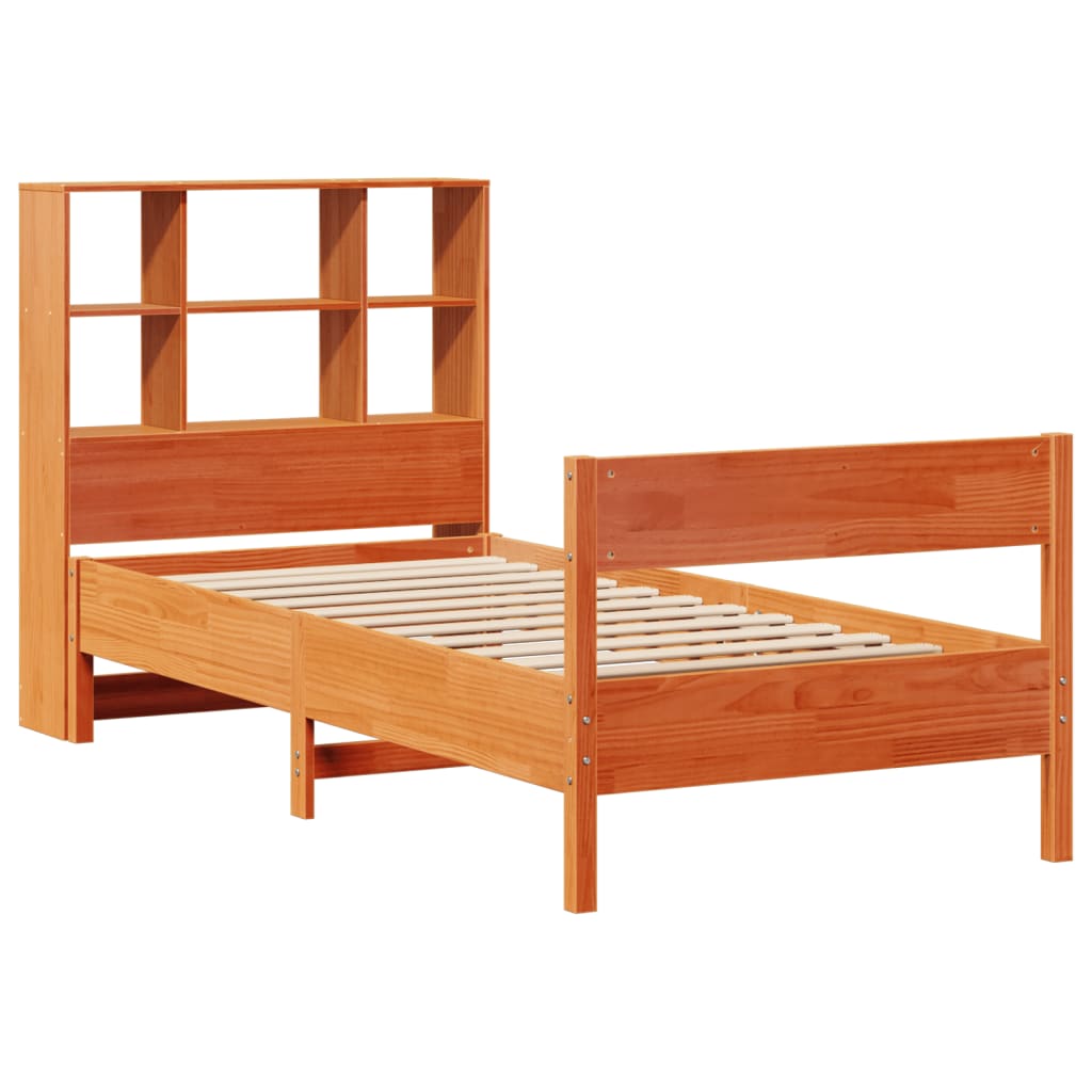 vidaXL Bed met boekenkast zonder matras grenenhout wasbruin 90x200 cm afbeelding