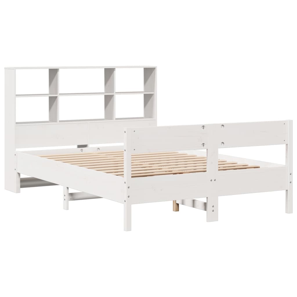 vidaXL Bed met boekenkast zonder matras grenenhout wit 140x190 cm afbeelding