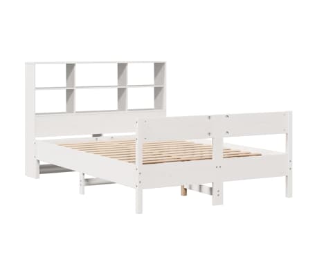 vidaXL Cama com estante sem colch&atilde;o 140x190 cm pinho maci&ccedil;o branco