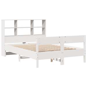 vidaXL Cama com estante sem colch&atilde;o 140x190 cm pinho maci&ccedil;o branco