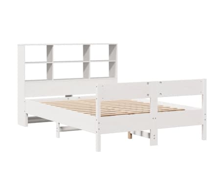 vidaXL Cama com estante sem colchão 135x190 cm pinho maciço branco