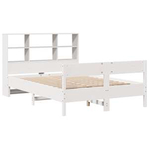 vidaXL Cama com estante sem colchão 135x190 cm pinho maciço branco