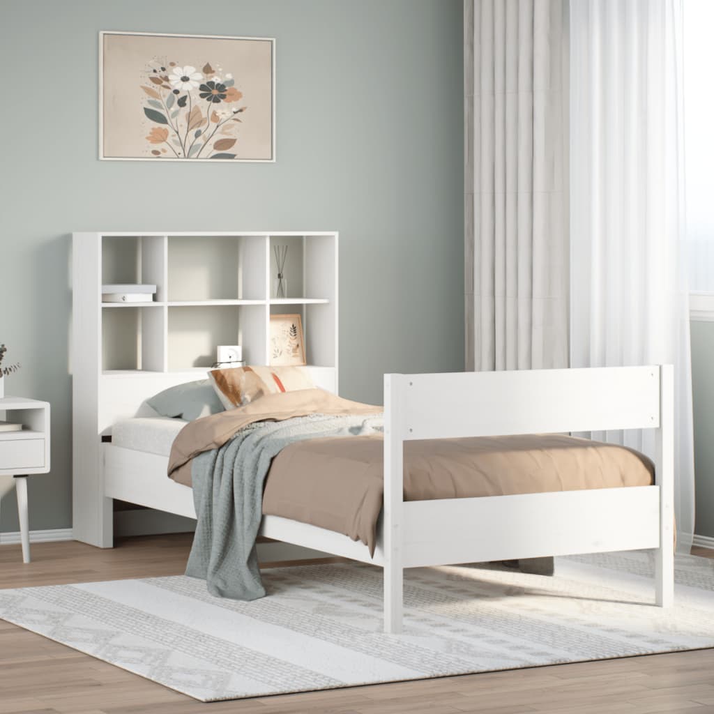 vidaXL Massivholzbett mit Regal ohne Matratze Weiß 90x190 cm Kiefer
