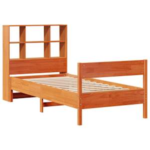 vidaXL Massivholzbett mit Regal ohne Matratze Wachsbraun 90x190 cm