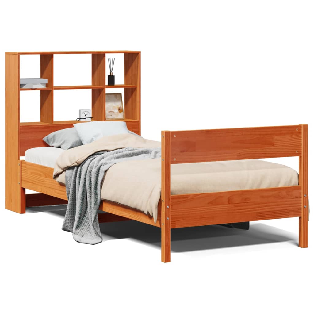 Thumbnail - vidaXL Massivholzbett mit Regal ohne Matratze Wachsbraun 75x190 cm