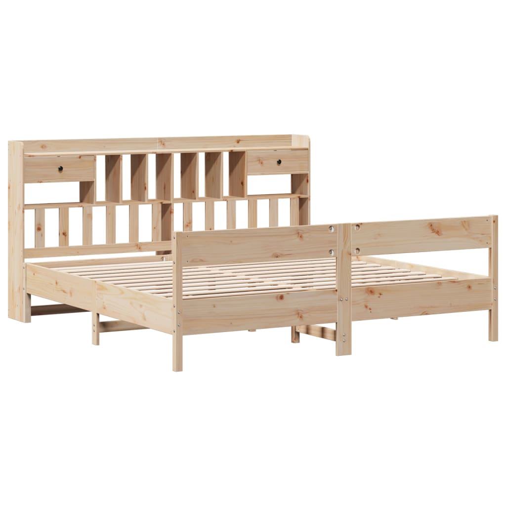 vidaXL Bed met boekenkast zonder matras massief grenenhout 200x200 cm afbeelding