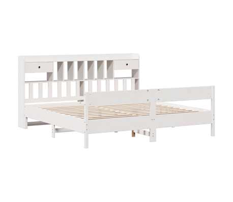 vidaXL Cama com estante sem colchão 200x200 cm pinho maciço branco