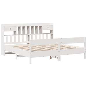 vidaXL Cama com estante sem colchão 200x200 cm pinho maciço branco