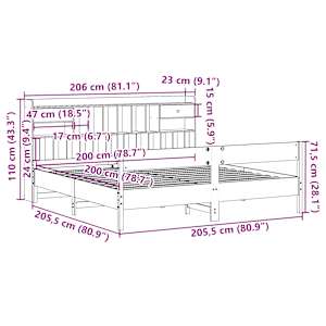 Postel s knihovnou bez matrace 200 x 200 cm masivní borovice - obrázek 11