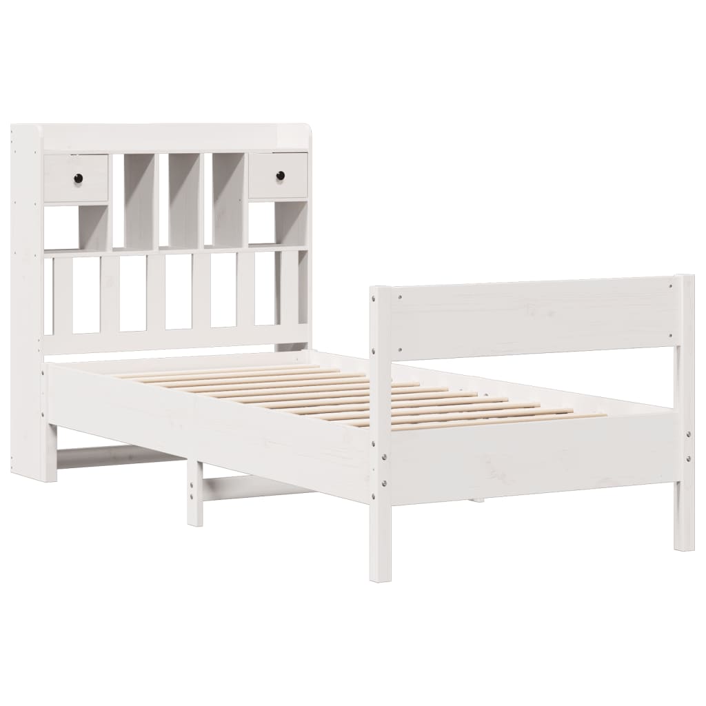 vidaXL Bed met boekenkast zonder matras grenenhout wit 100x200 cm afbeelding