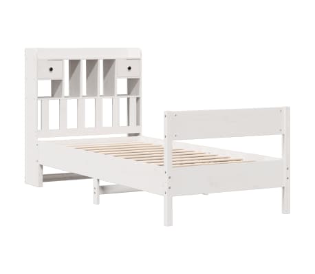 vidaXL Pat cu bibliotecă fără saltea, alb, 100x200 cm, lemn masiv pin