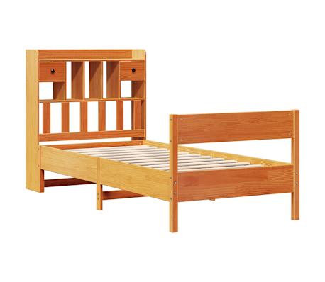 vidaXL Cama com estante sem colch&atilde;o 90x200cm pinho maci&ccedil;o castanho-mel
