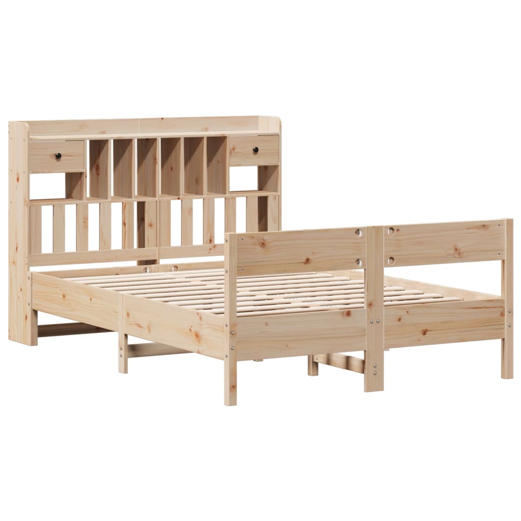 vidaXL Bed met boekenkast zonder matras massief grenenhout 135x190 cm afbeelding
