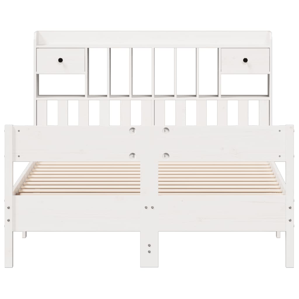 vidaXL Bed met boekenkast zonder matras grenenhout wit 135x190 cm afbeelding