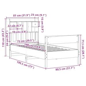 Postel s knihovnou bez matrace bílá 75x190 cm masivní borovice - obrázek 11