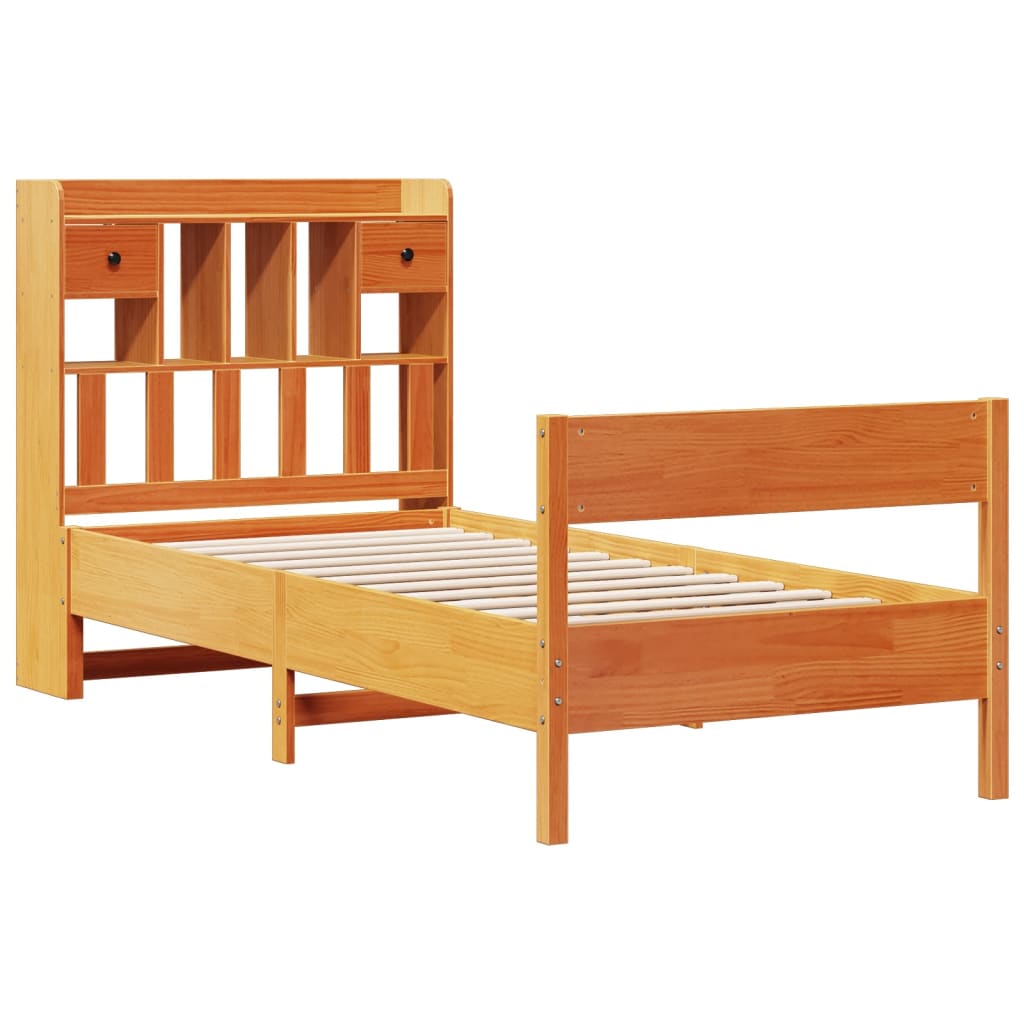 vidaXL Bed met boekenkast zonder matras grenenhout wasbruin 75x190 cm afbeelding