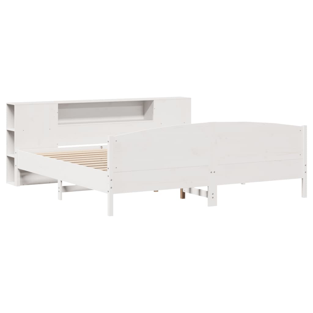 vidaXL Bed met boekenkast zonder matras grenenhout wit 200x200 cm afbeelding
