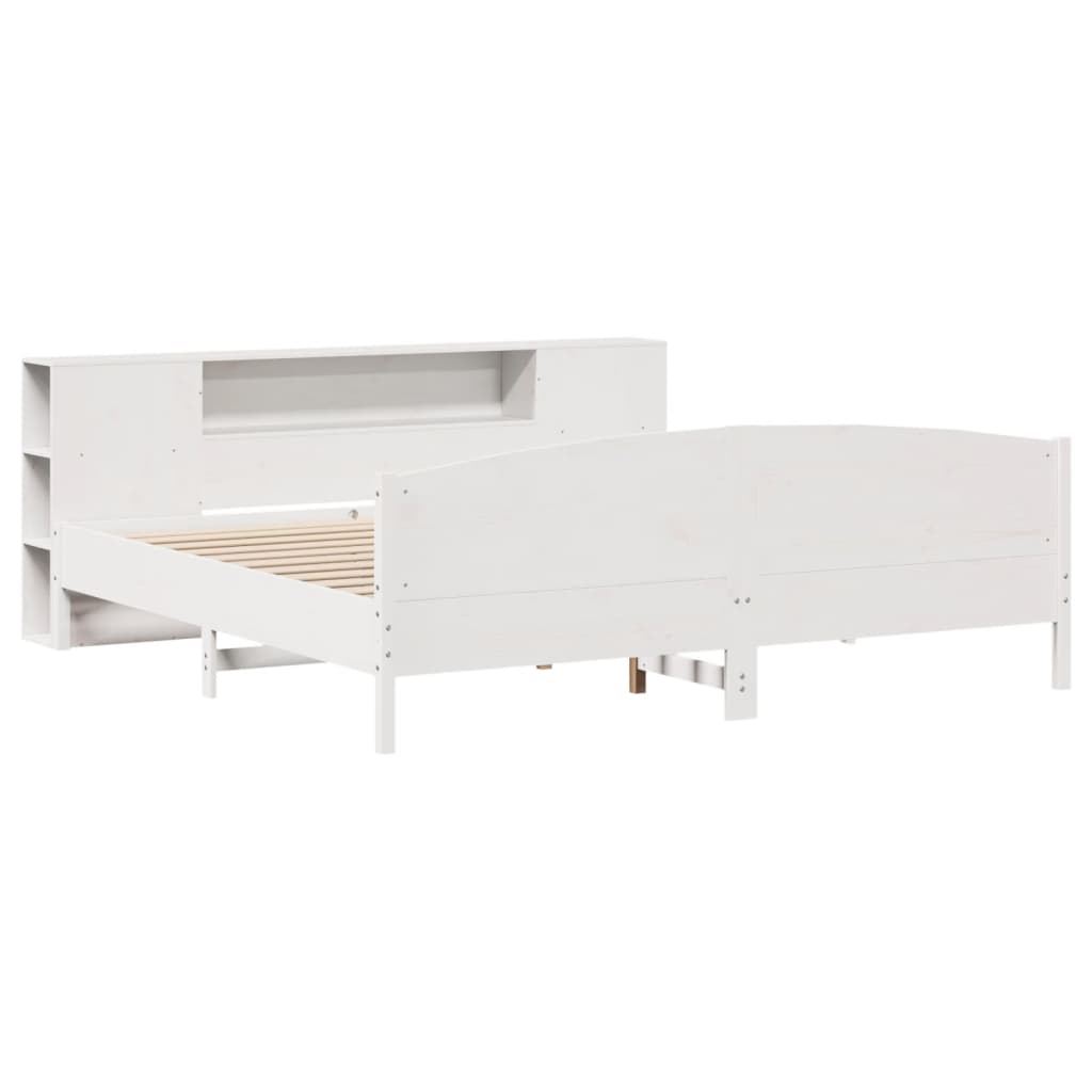 vidaXL Bed met boekenkast zonder matras grenenhout wit 180x200 cm afbeelding